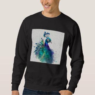 Cute Peacock Paint Splatter Colorful Gorgeous Uniq Lång Ärmad Tröja