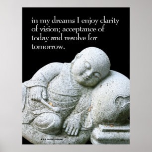 Cute Peacsible Sleeping Young Munk Stone Sculpture Poster
