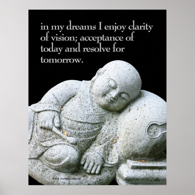 Cute Peacsible Sleeping Young Munk Stone Sculpture Poster (Framsidan)