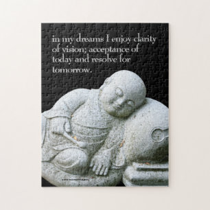 Cute Peacsible Sleeping Young Munk Stone Sculpture Pussel