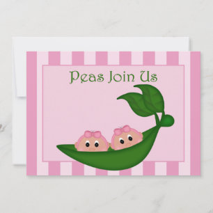 Cute Peapod Twin Girls Rosa Rand Inbjudningar