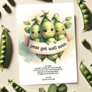 Cute "Peas Get well Soon" Best Önskemål Funny Pun Kort