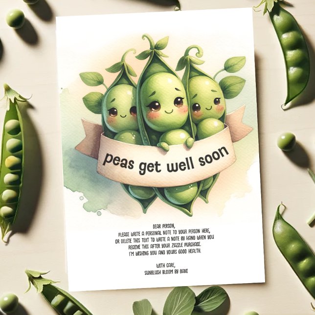 Cute "Peas Get well Soon" Best Önskemål Funny Pun Kort (Skapare uppladdad)