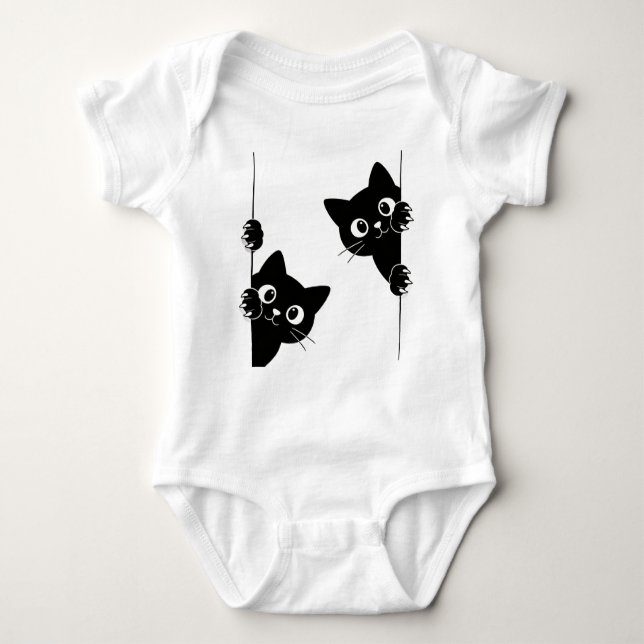 Cute Peekaboo Black Cats T-Shirt (Framsida)