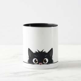 Cute Peeking Black Cat Mugg