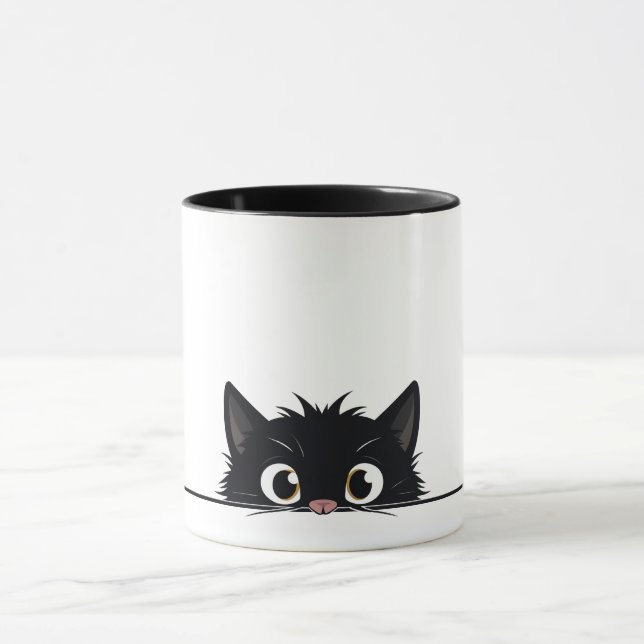 Cute Peeking Black Cat Mugg (Center)