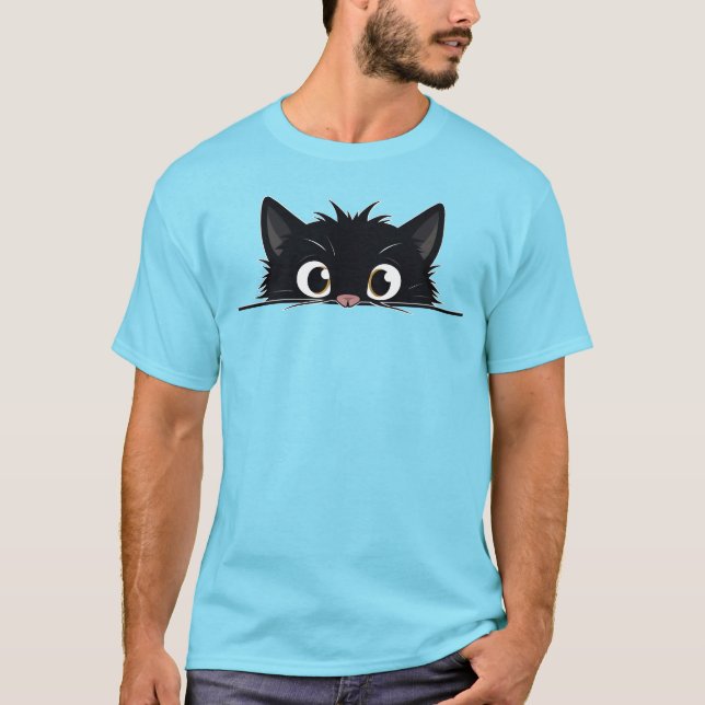 Cute Peeking Black Cat T Shirt (Framsida)