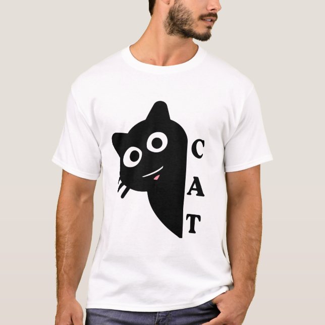  Cute Peeking Black Cat T-Shirt (Framsida)
