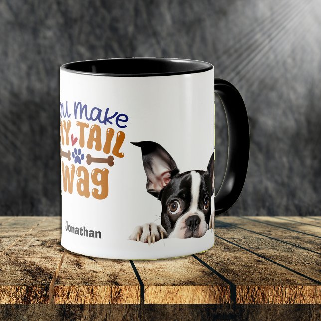 Cute Peeking Boston Terrier, du gör mitt Svan Wag Mugg (Skapare uppladdad)
