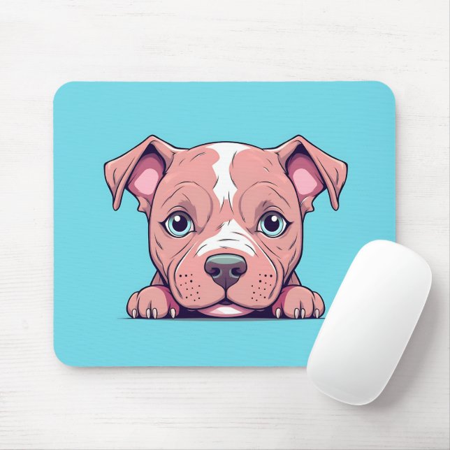 Cute Peeking Bull Terrier Hund Musmatta (Med mus)