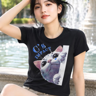 Cute Peeking Cat Acrylic Style - C’s IMPACT Blue T Shirt
