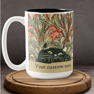 Cute Peeking Cat Art nouveau Blommigt Red Grönt Na Två-Tonad Mugg