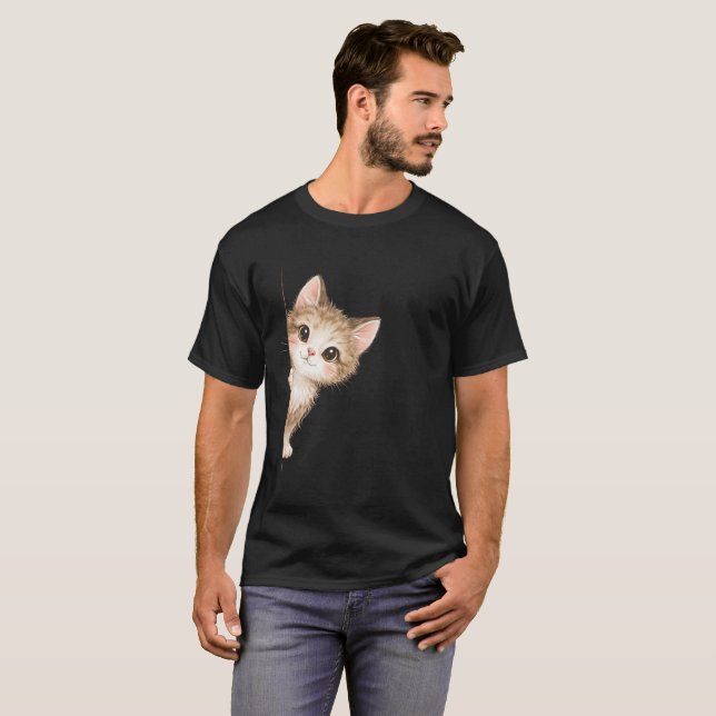 Cute Peeking Cat Graphic Shirt T (Hel framsida)