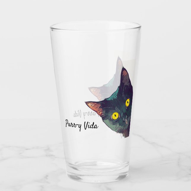 Cute Peeking Cat Purr-y Vida Drinking Glass Glaskopp (Framsida)