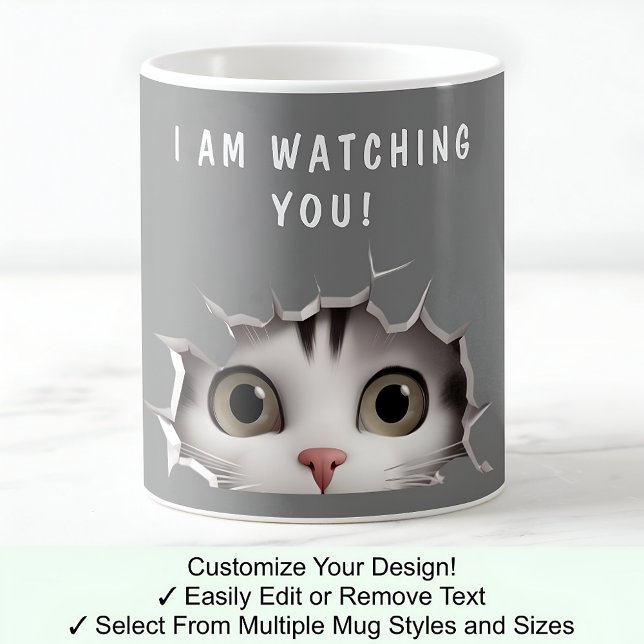 Cute Peeking Cat som tittar på dig på Grått i Nove Kaffemugg (Skapare uppladdad)