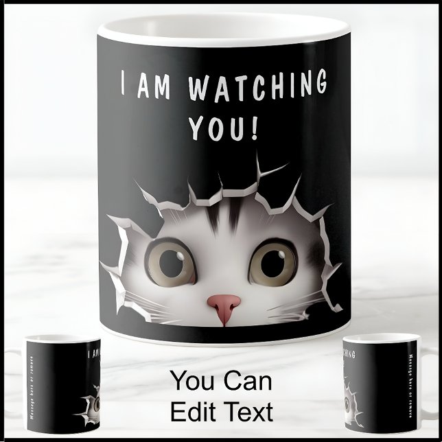 Cute Peeking Cat som tittar på din fina Novelty Bl Kaffemugg (Skapare uppladdad)