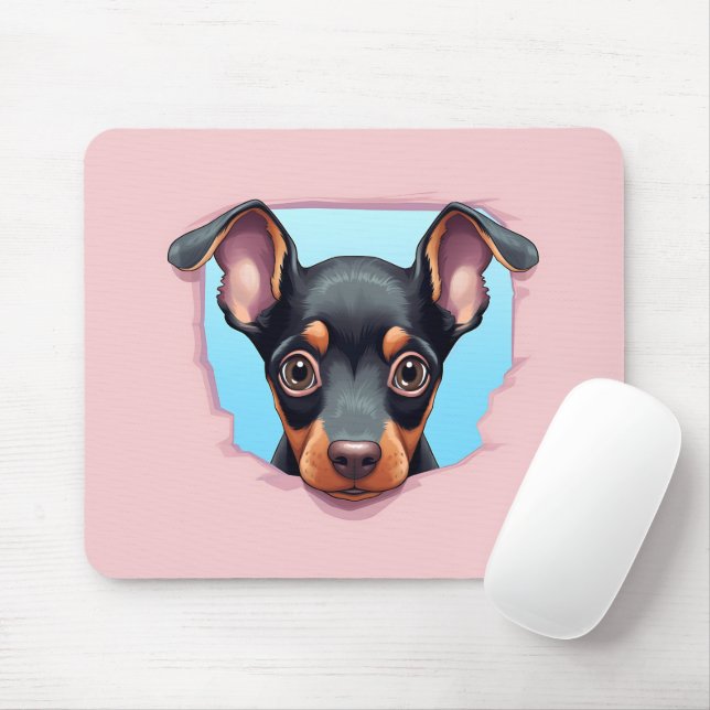 Cute Peeking Doberman Pinscher Hund Musmatta (Med mus)