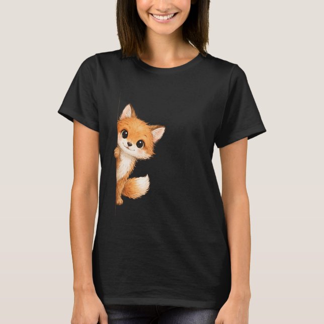 Cute Peeking Fox Graphic Shirt T (Framsida)