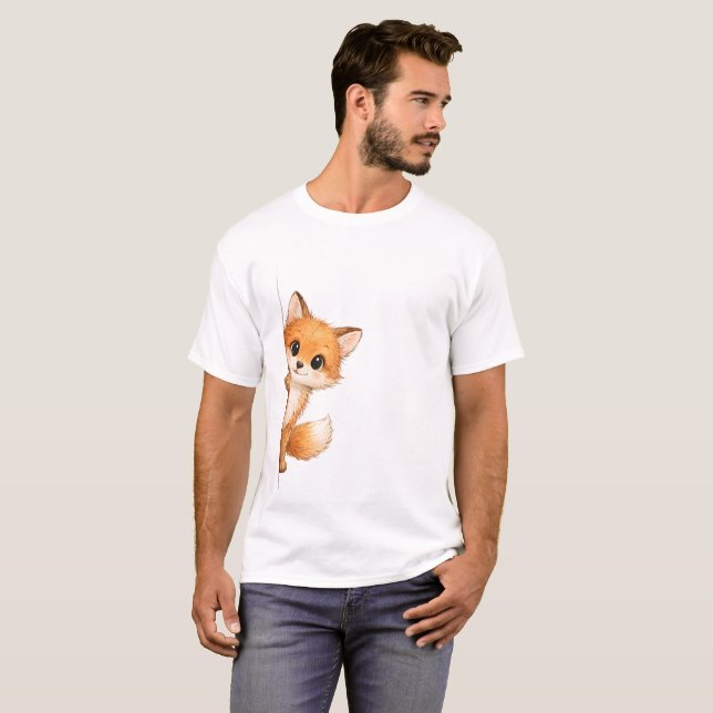 Cute Peeking Fox Graphic Shirt T (Hel framsida)