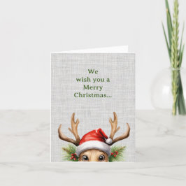 Cute Peeking Funny Reindeer jul Helgkort