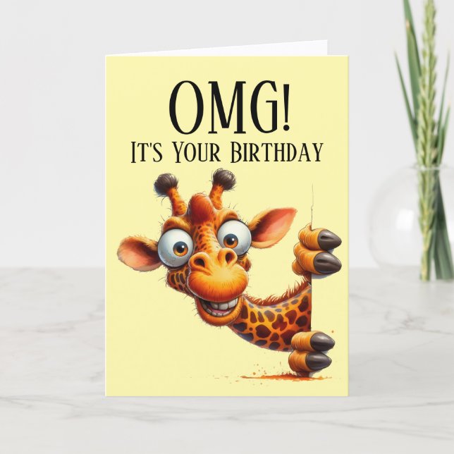 Cute Peeking Giraffe Birthday Card Helgkort (Framsida)