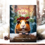 Cute Peeking Guinea Gris Snowy Winter Woodland Julkort<br><div class="desc">Det här vackra Julhälsningar kortet har en söt illustration av Guinea Gris som bär en festlig krona-krans av vinterblommor, holly, gräs och bär, där snöflingor försiktigt faller mot en scen för Snowy Winter Woodland. Den lilla Guineas Gris ligger sitta på snö, för att säga hej! Den lekfulla texten "Jolly Helgdag...</div>