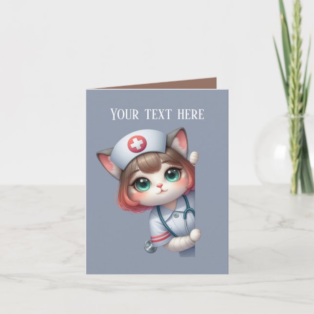 Cute peeking Nurse add message cat Kort (Framsida)