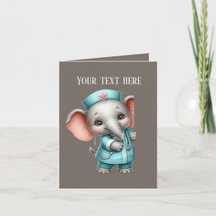 Cute peeking Nurse add message elephant Kort