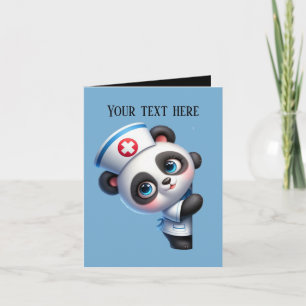 Cute peeking Nurse add message panda Kort