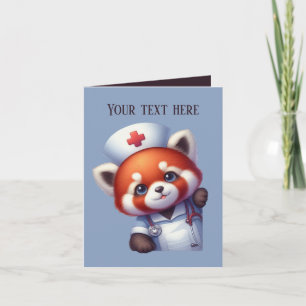 Cute peeking Nurse add message red panda Kort