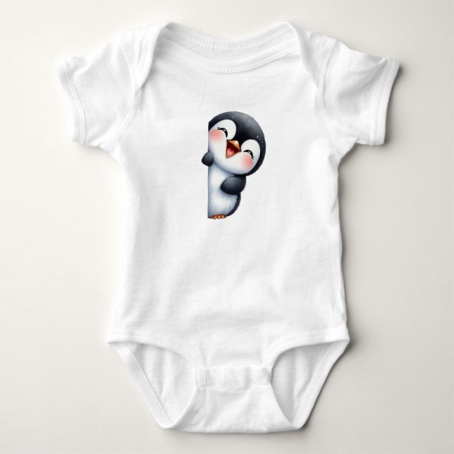 Cute Peeking Penguin T Shirt (Framsida)