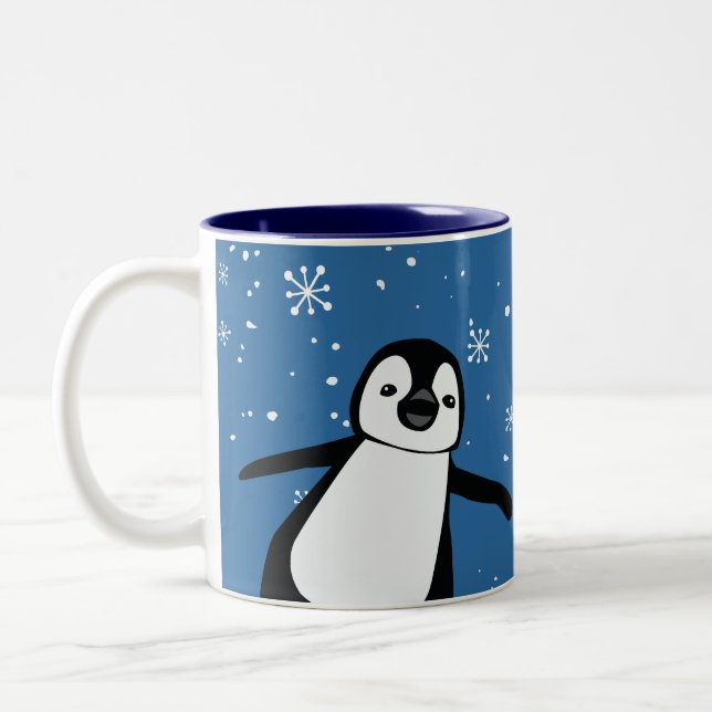 Cute Peeking Penguin Winter Blue-Personlig Två-Tonad Mugg (Vänster)