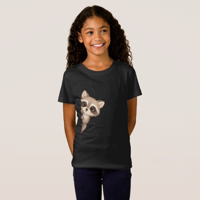 Cute Peeking Raccoon Kids Shirt T (Hel framsida)