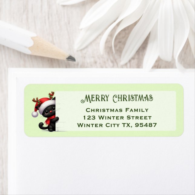 Cute Peeking-Returetiketter för julkatt Returadress Etikett (Insitu)