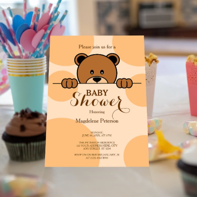 Cute Peeping Bear | Polka Dot | Peach Baby Shower Inbjudningar (Skapare uppladdad)