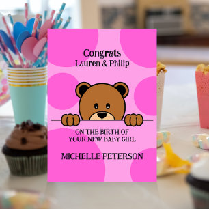 Cute Peeping Bear   TECKNAD   Polka Dot   ROSA Inbjudningar