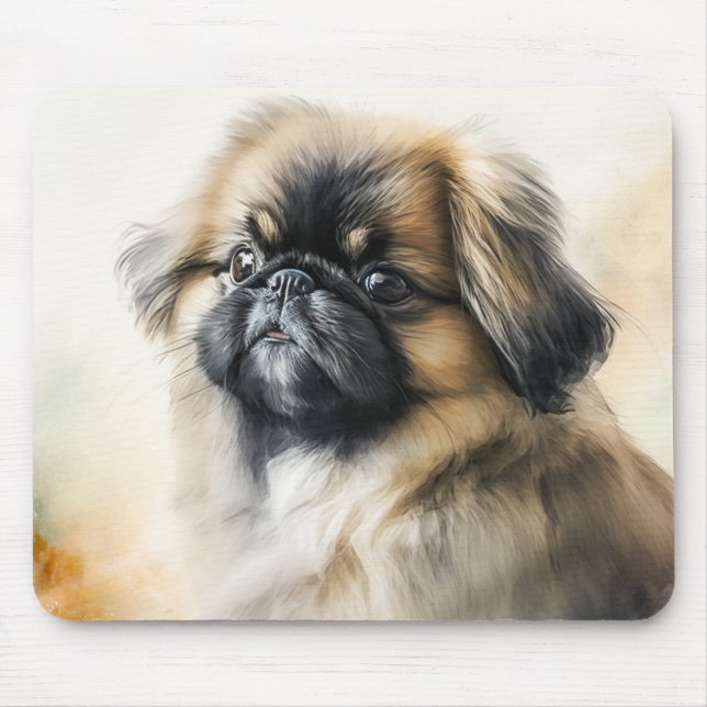 Cute Pekingese puppy Watercolor Painting Musmatta (Framsidan)