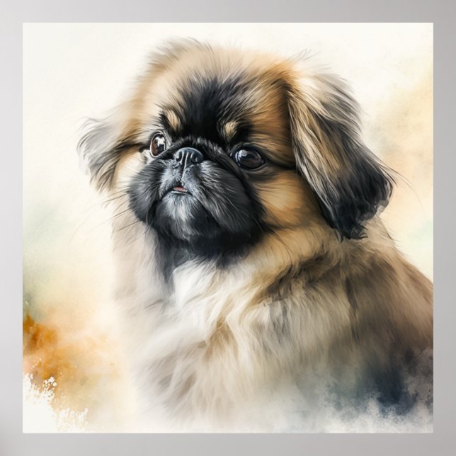 Cute Pekingese puppy Watercolor Painting Poster (Framsidan)