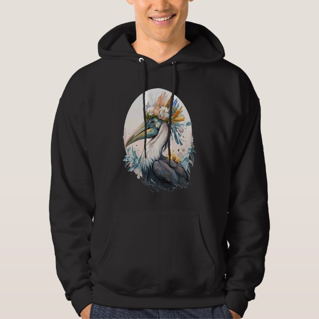 Cute Pelican Bird Flower Crown Floral Birds Hoodie (Framsida)