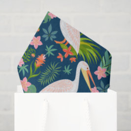 Cute pelicans, färgade tropiska blommor mönster