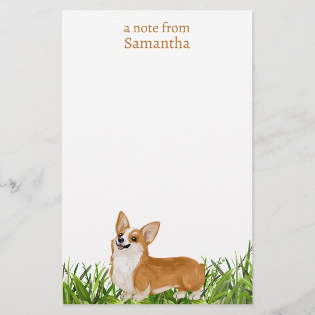 Cute Pembroke Corgi Hund Monogram Namn Brevpapper (Framsida)