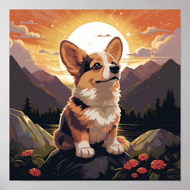 Cute Pembroke Welsh Corgi Puppy Hund Poster (Framsidan)