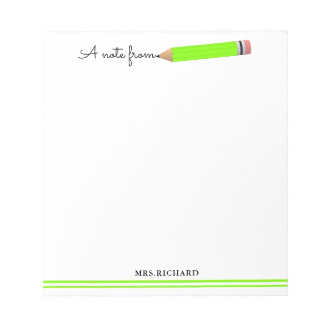 Cute Pencil A Note from Lärare Personlig Anteckningsblock (Framsida)