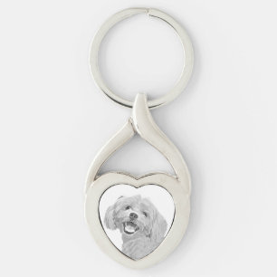 Cute Pencil Maltese Heart Nyckelring