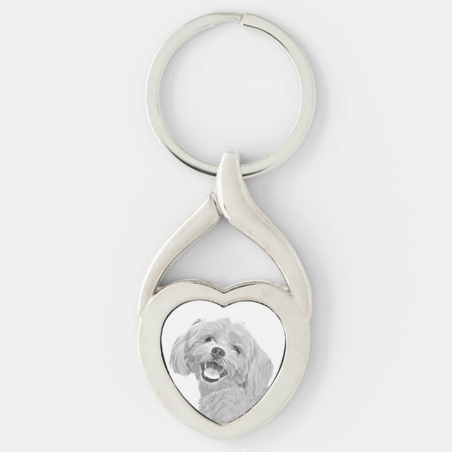 Cute Pencil Maltese Heart Nyckelring (Framsidan)