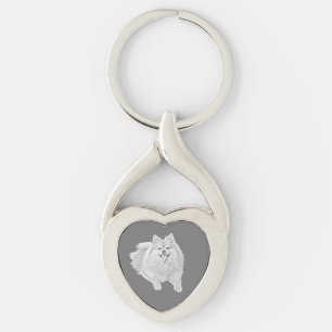 Cute Pencil Pommern Heart-Nyckelringen Hund Twisted Heart Silverfärgad Nyckelring