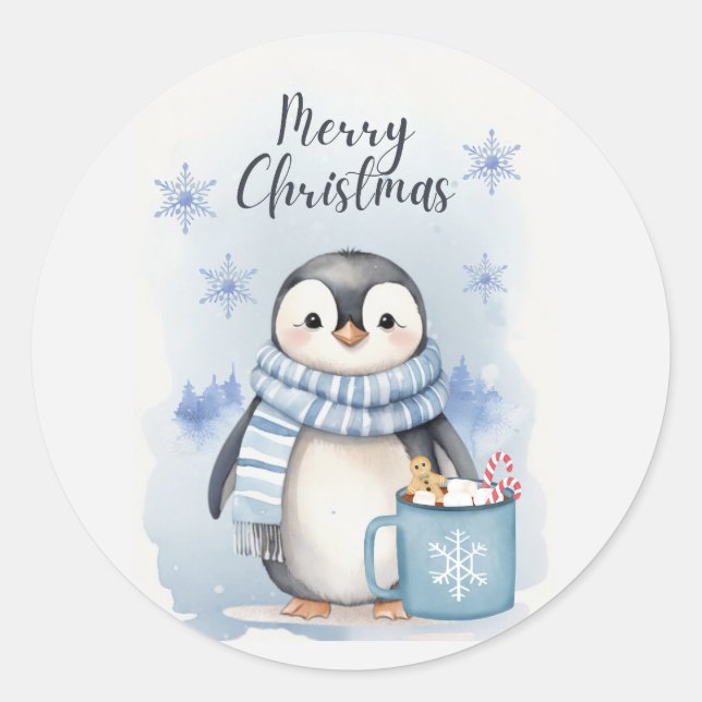 Cute Penguin 3 Runt Klistermärke (Framsida)