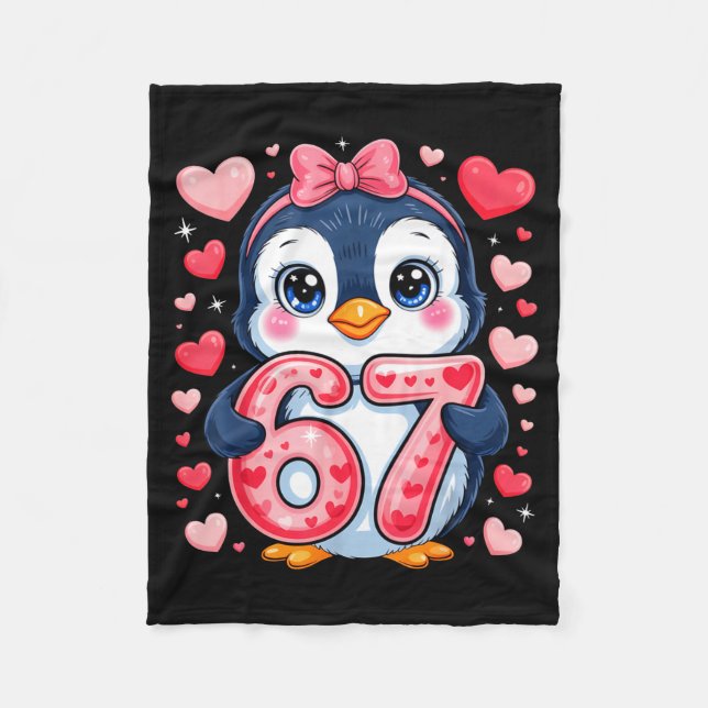 Cute Penguin 67 Six Seven Valentine Hearts 6 7 Mem Fleecefilt (Framsidan)