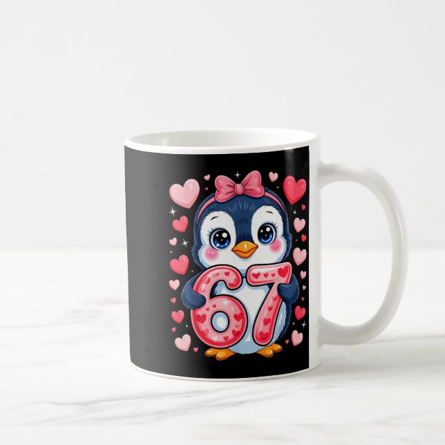 Cute Penguin 67 Six Seven Valentine Hearts 6 7 Mem Kaffemugg (Höger)