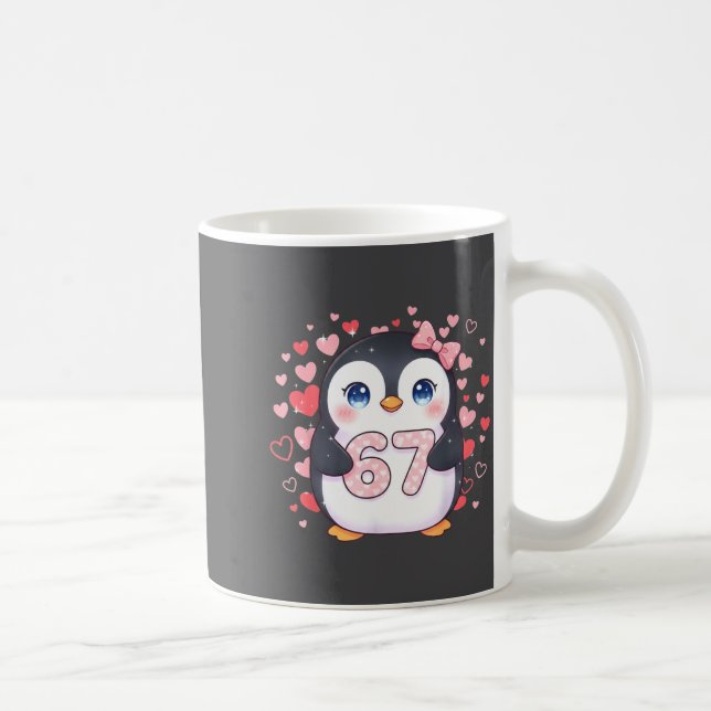 Cute Penguin 67 Six Seven Valentine Hearts 6 7 Mem Kaffemugg (Höger)